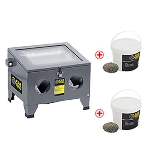 Cabine de sablage & 10 kg d'abrasif noir 0,1-0,63 mm